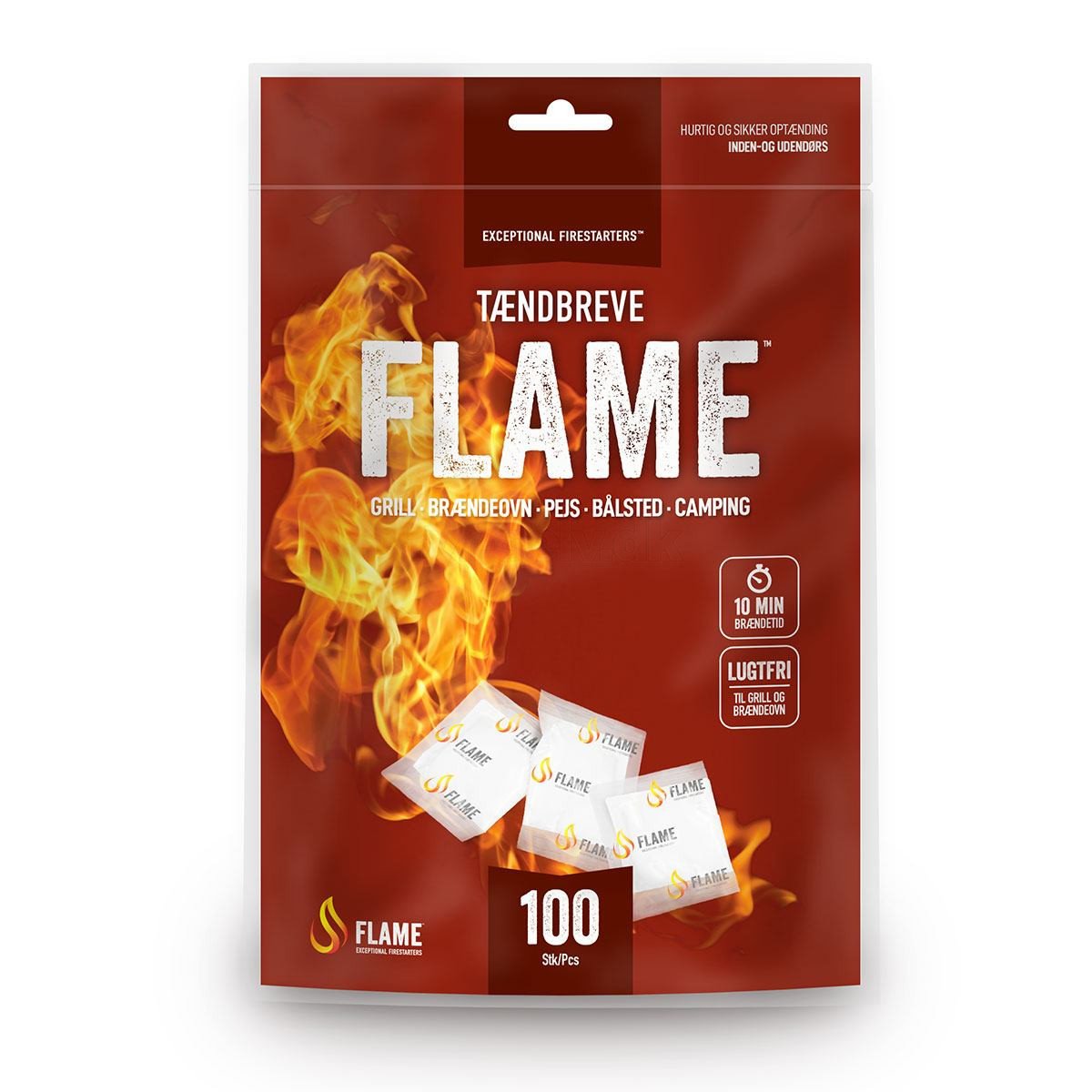 Dansk grillbrænde og flame tændbreve 100 stk. 