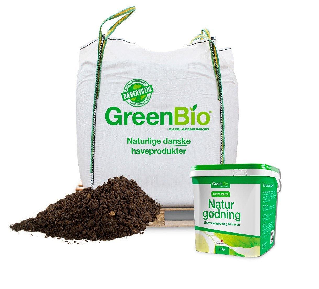 GreenBio Allétræsmuld og 5 liter Naturgødning - bigbag á 1000 liter
